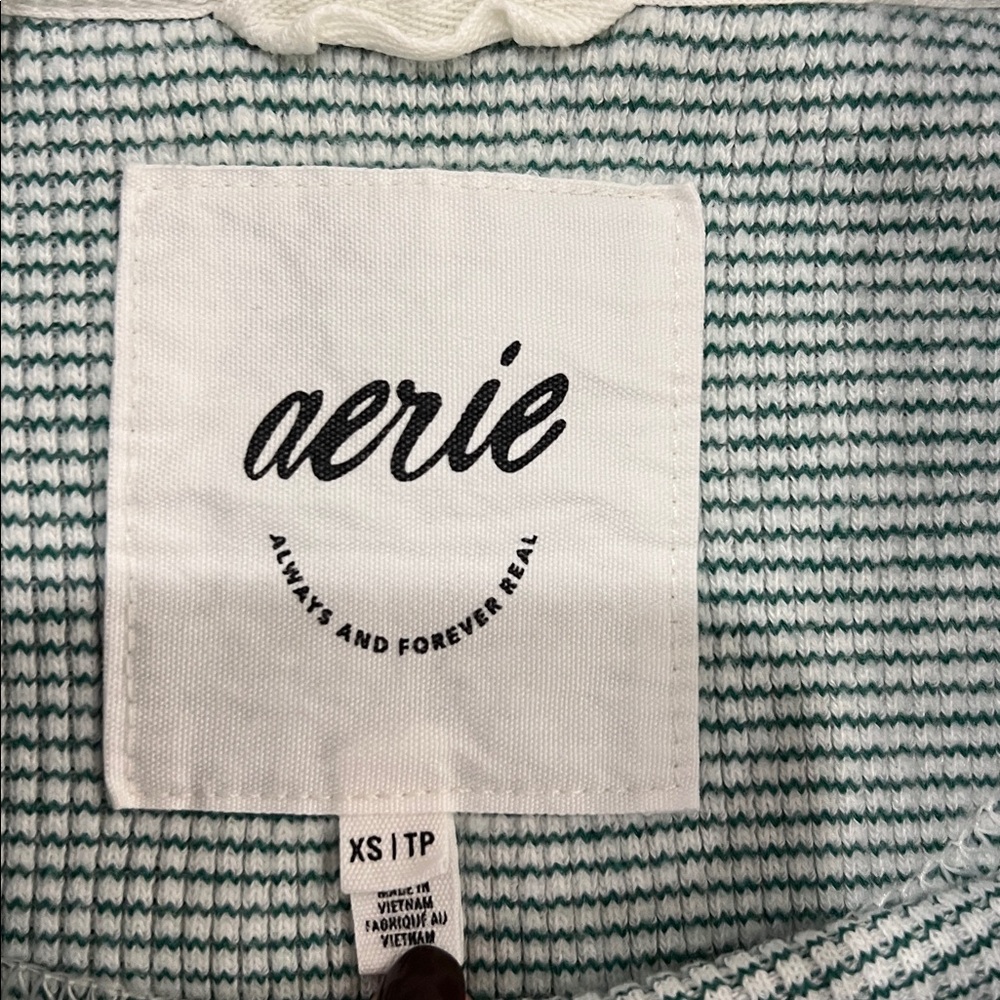 Aerie Light Green Striped Knit Top sweatshirt size XS - Picture 2 of 5